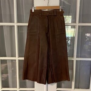 Vintage Brown Leather Wide Leg Cropped Trousers Pants Size 5/6
